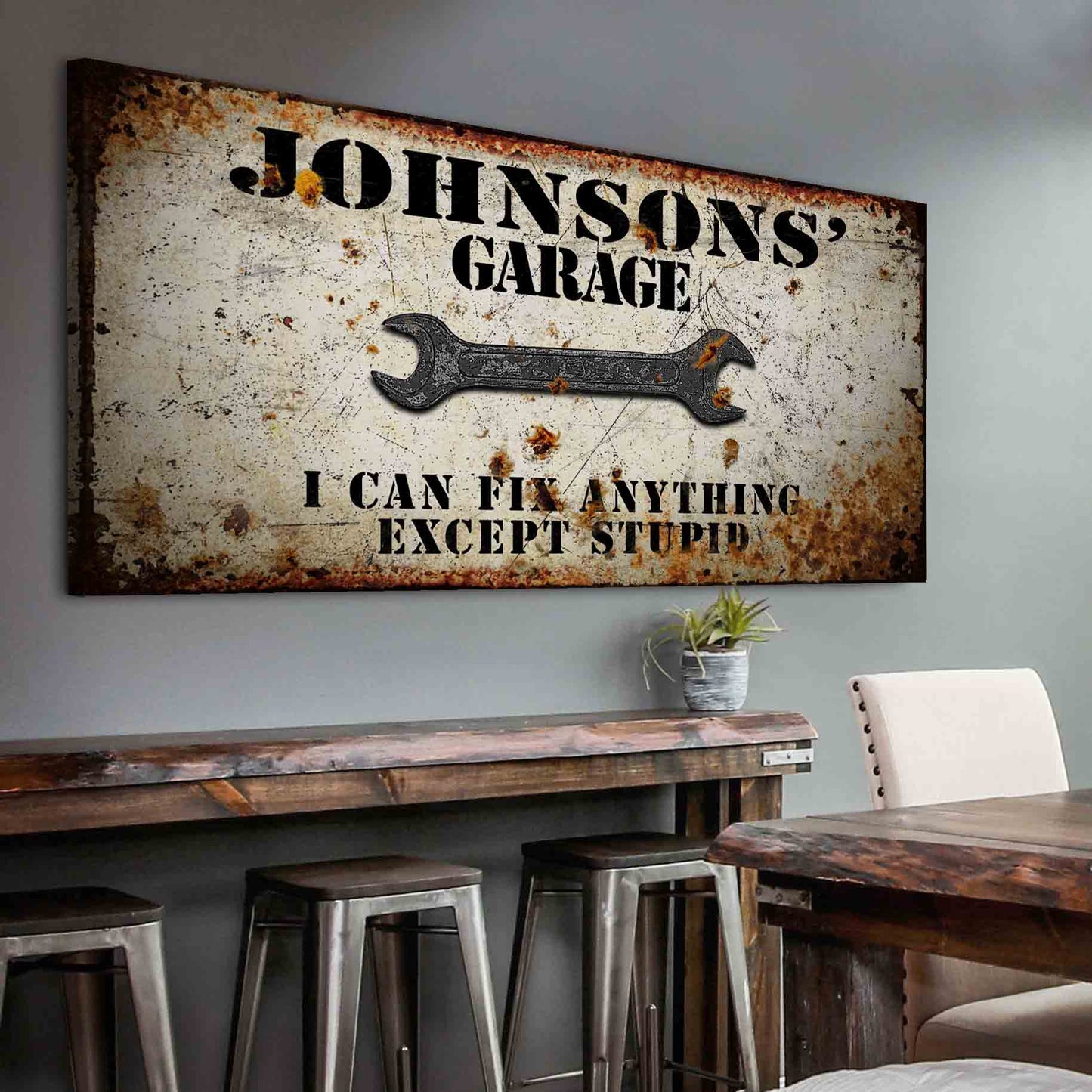 Personalized Garage canvas sign for workshops and man caves