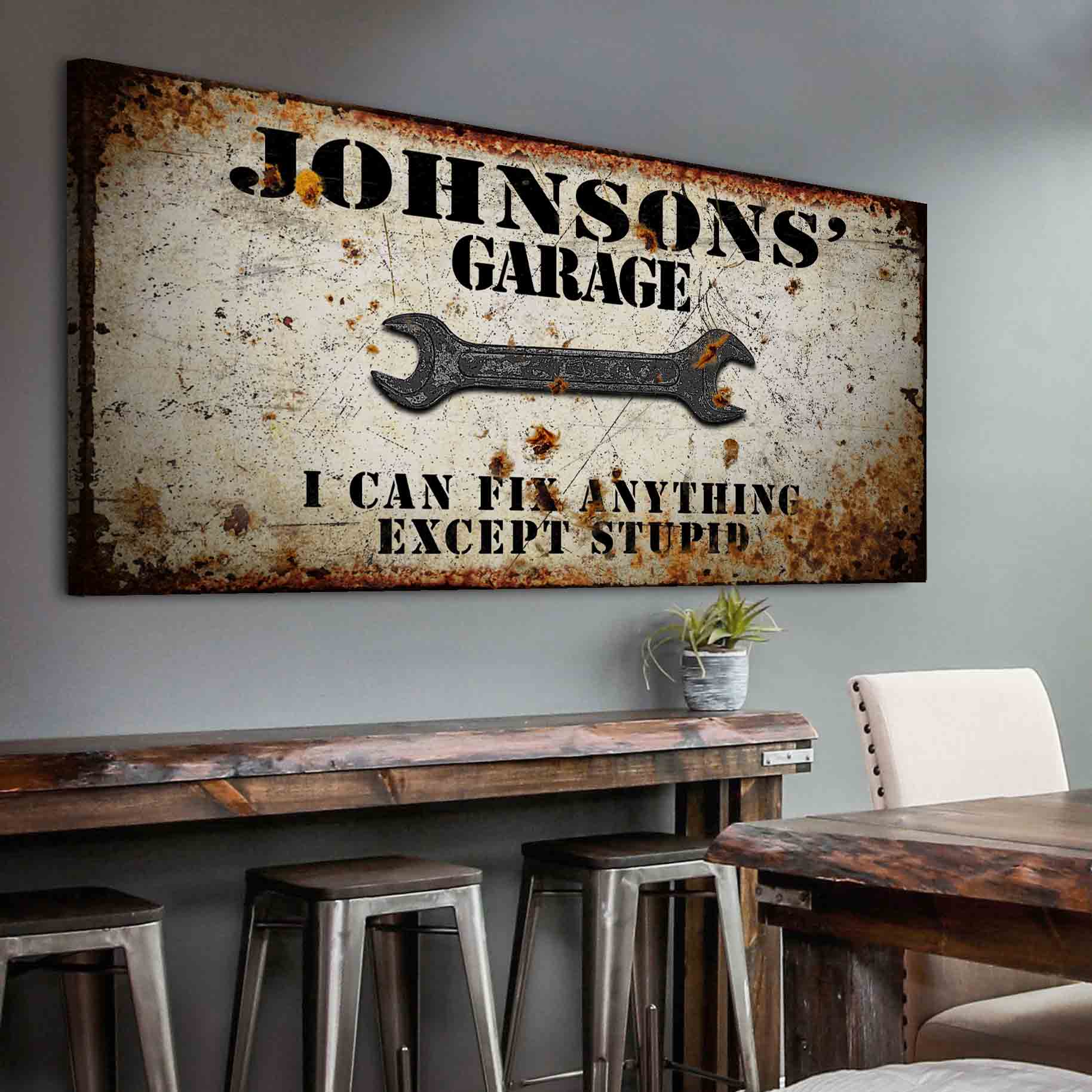 Personalized Garage canvas sign for workshops and man caves