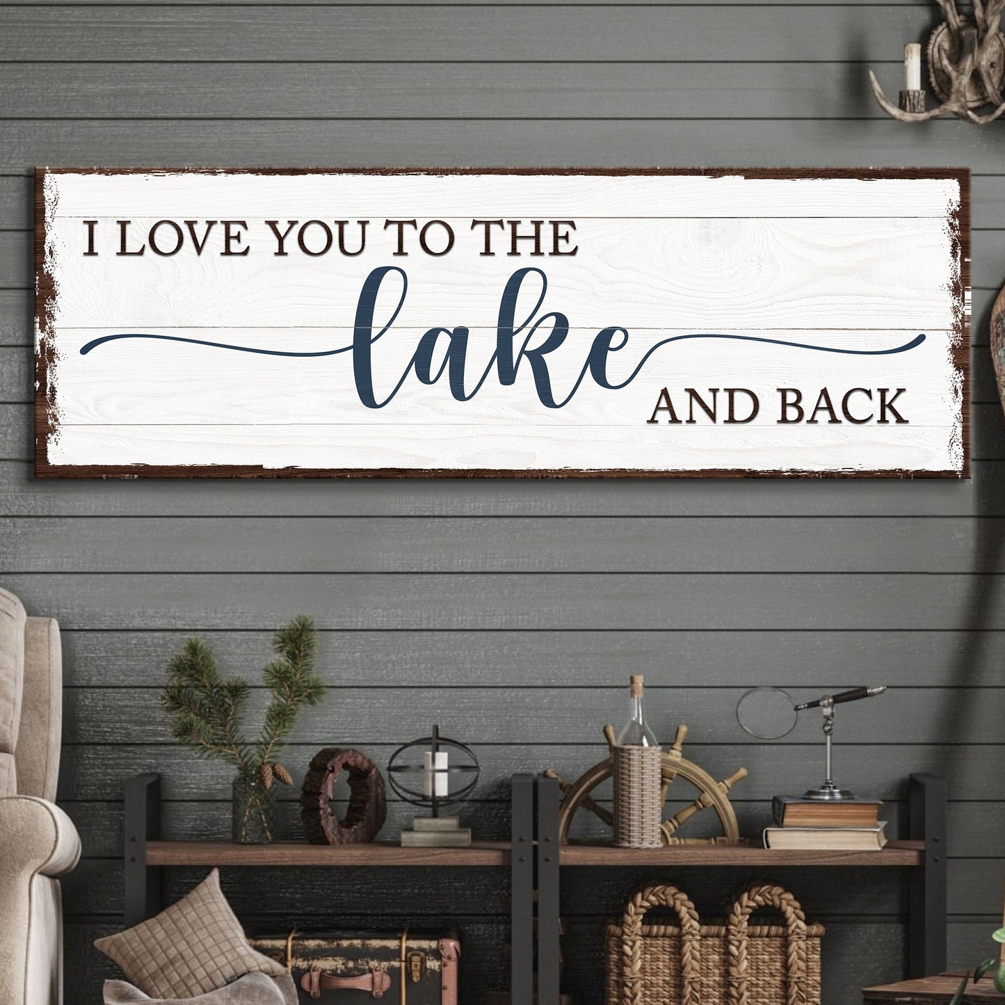 Love You to the Lake and Back lake house canvas sign — cabin and lake home wall decor