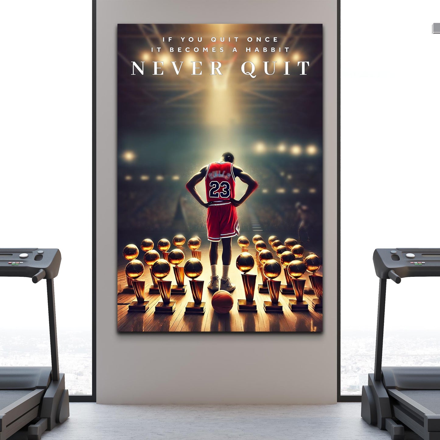 Never Quit motivational sports canvas wall art for home gym or office