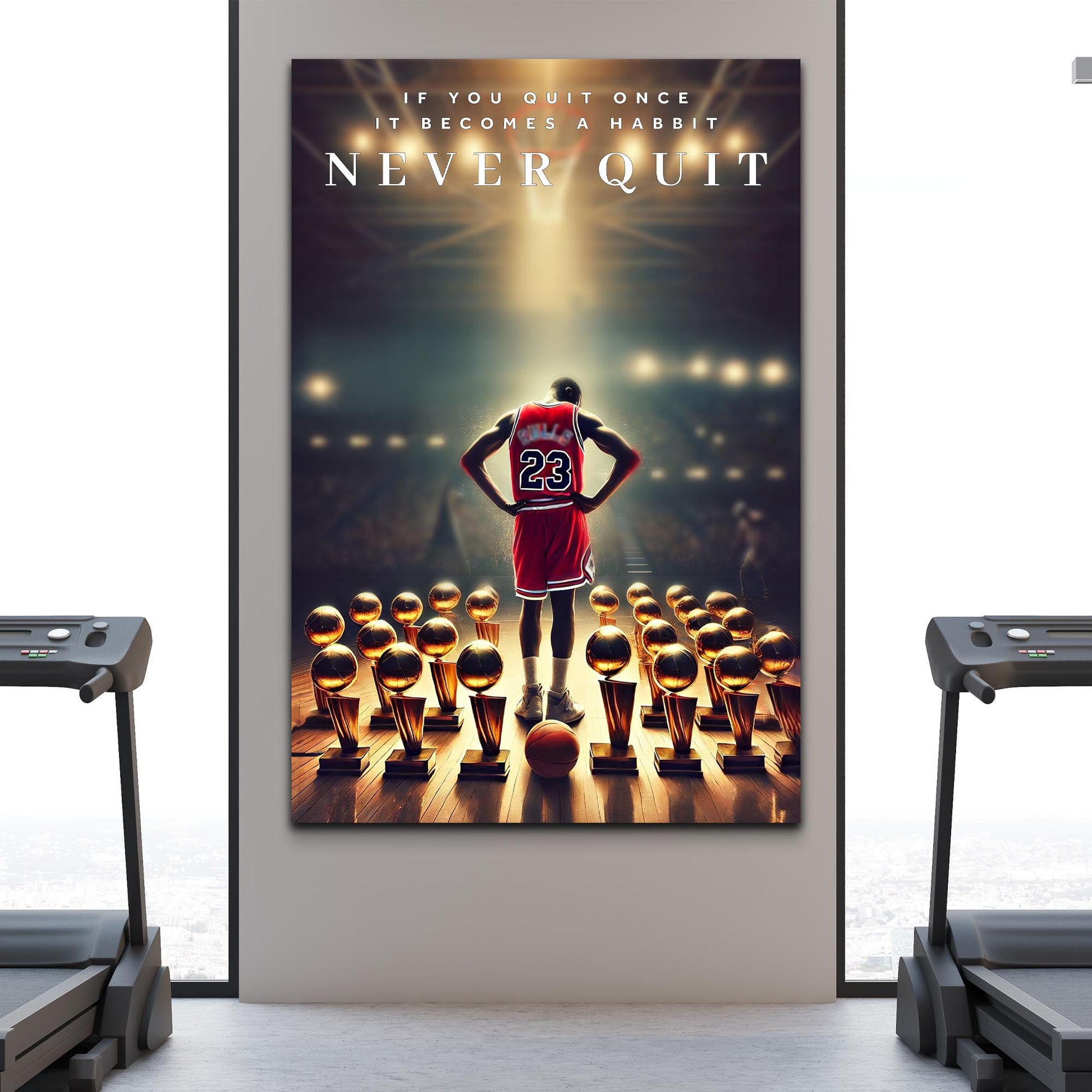 Never Quit motivational sports canvas wall art for home gym or office