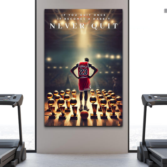 Never Quit motivational sports canvas wall art for home gym or office