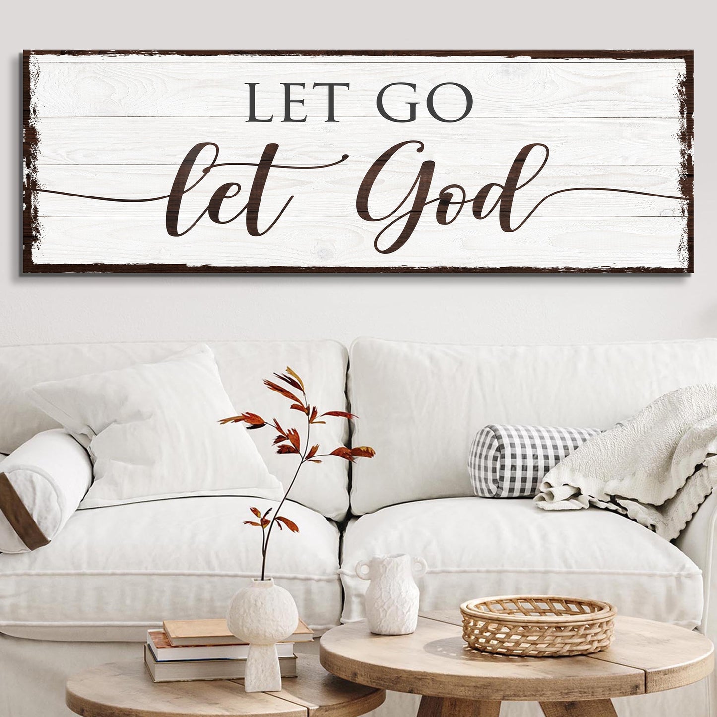 Let Go Let God faith canvas wall art with distinct typography for bedroom and living room decor