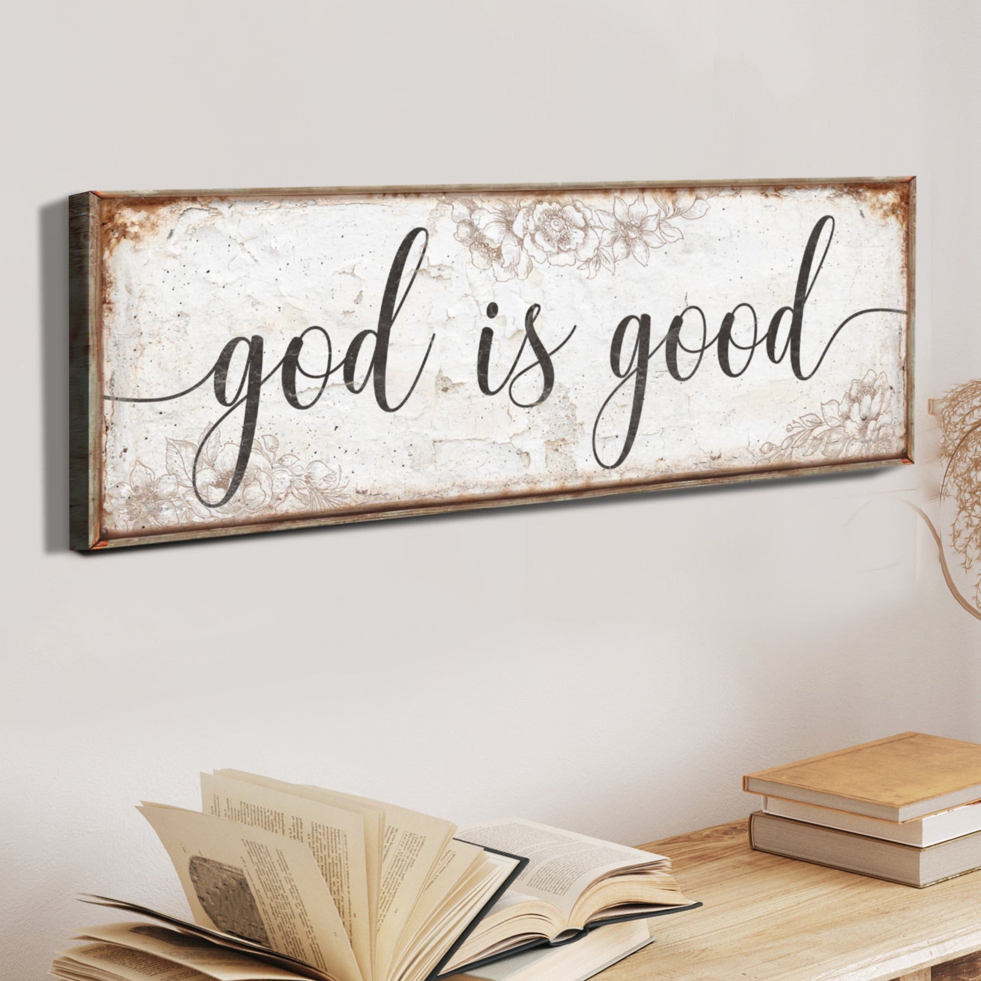 God Is Good faith canvas sign for Christian kitchen living room and prayer corner decor