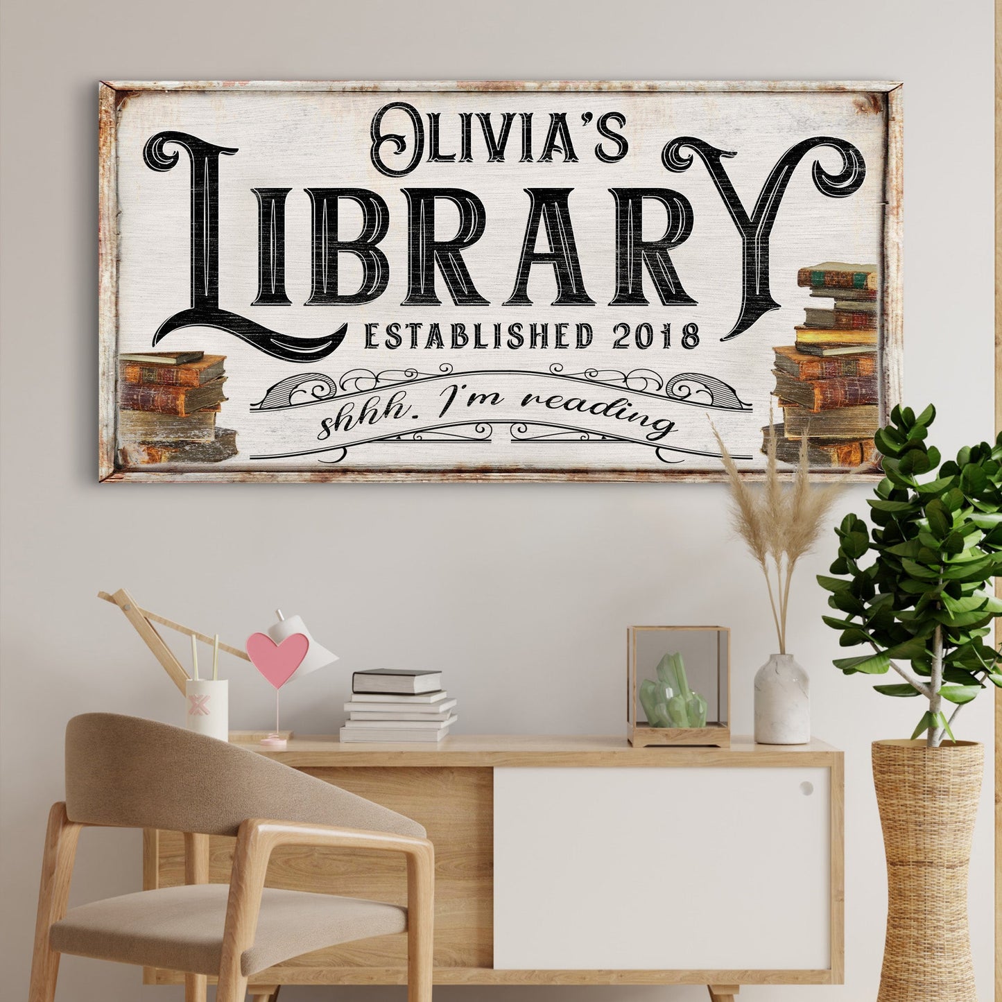 Shhh I'm Reading Library Canvas Sign