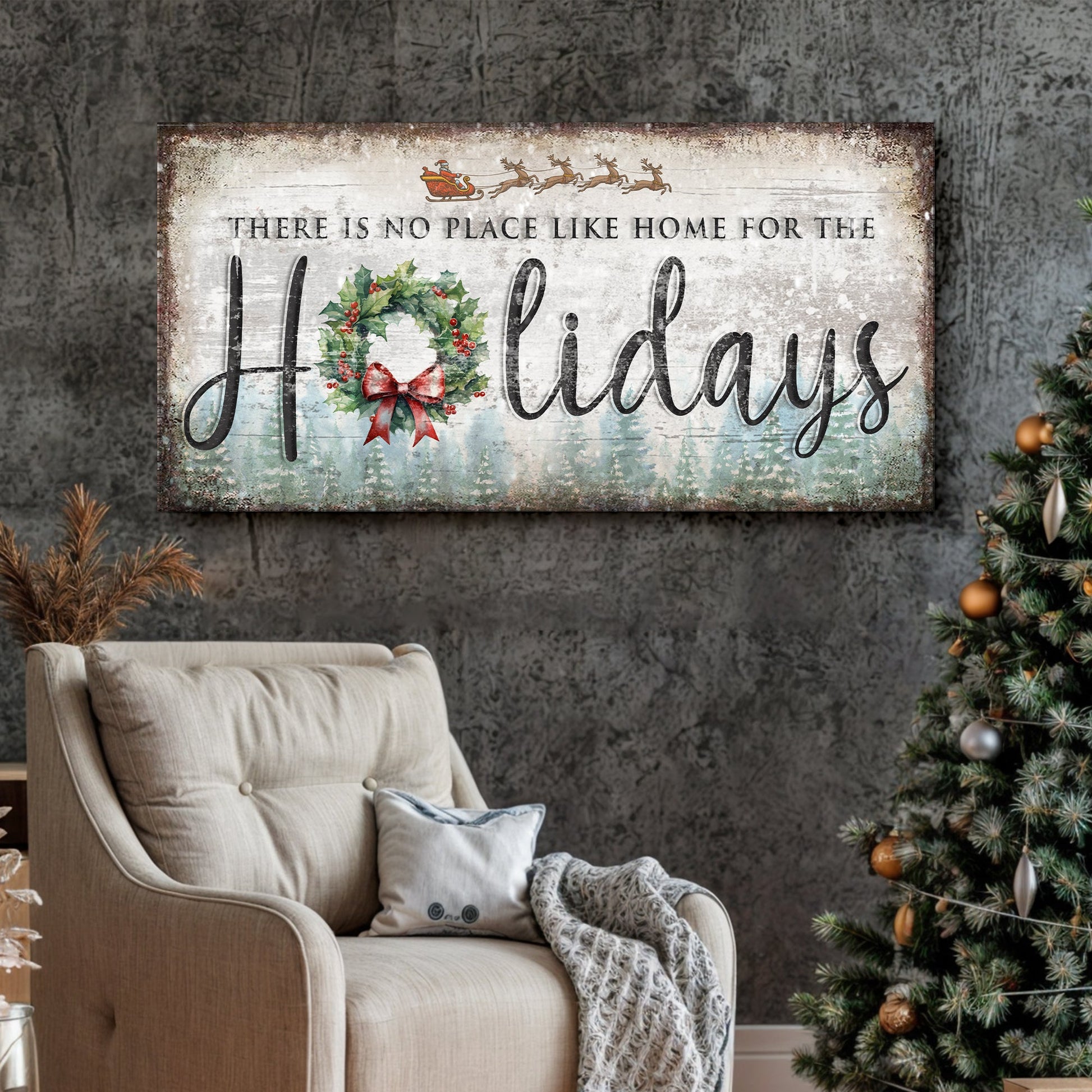 No Place Like Home holiday canvas wall art - festive seasonal home decor sign