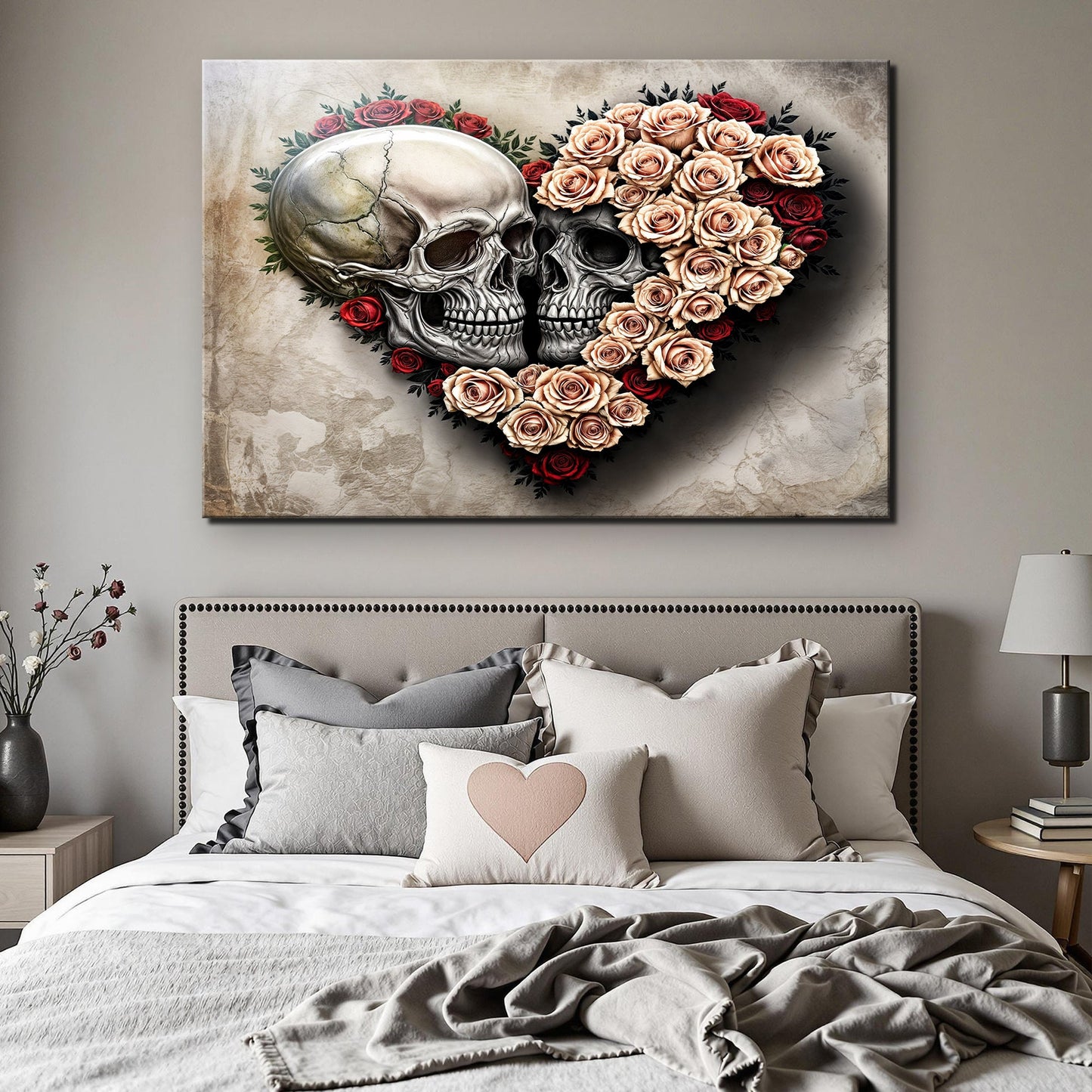 Skull and Flowers Canvas Wall Art