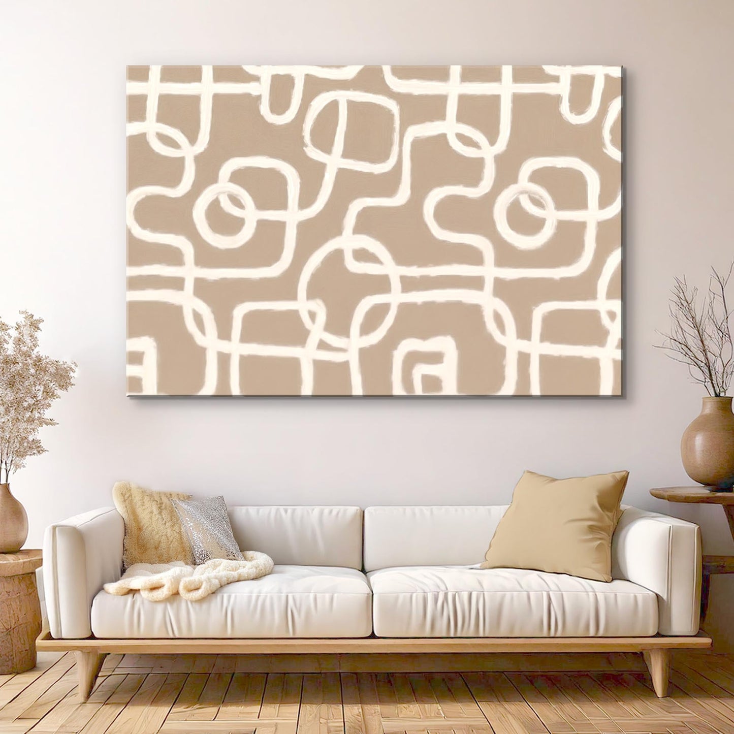 Simple lines minimalist canvas wall art with soft abstract line pattern on gentle neutral background