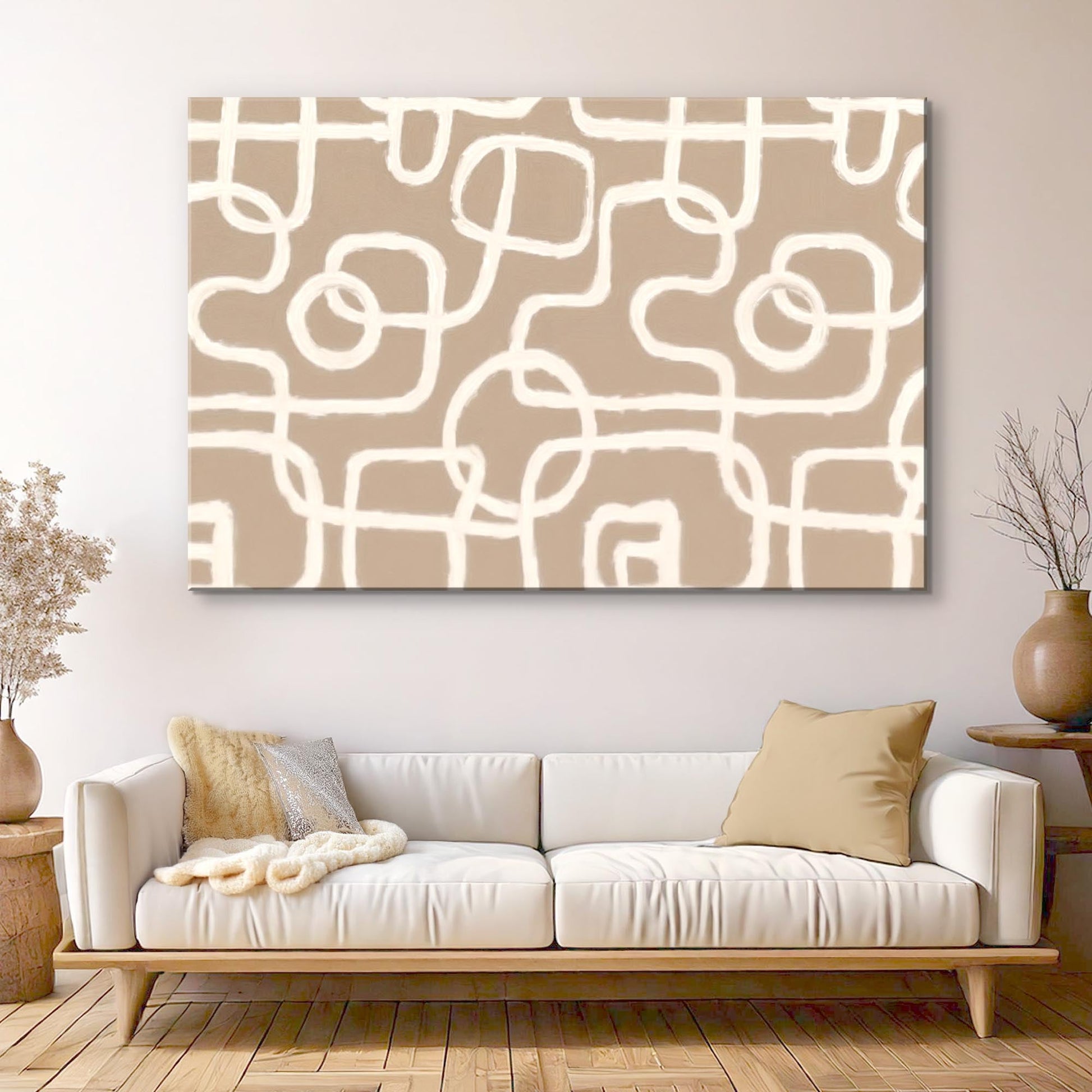 Simple lines minimalist canvas wall art with soft abstract line pattern on gentle neutral background