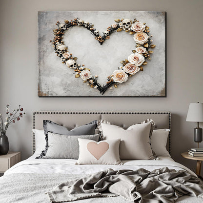 Skull and flowers botanical canvas wall art gothic floral bedroom decor