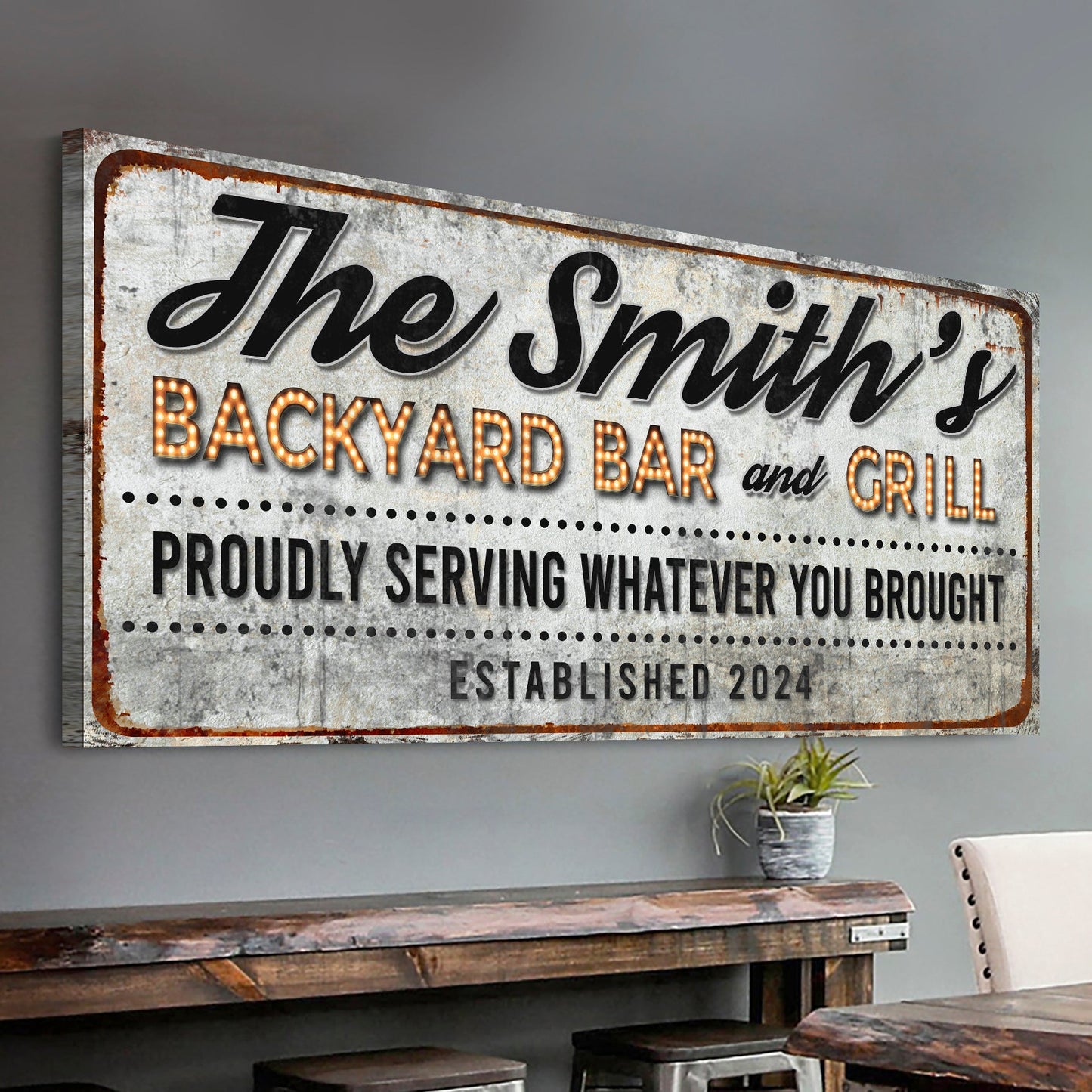Backyard bar and grill canvas sign patio decor