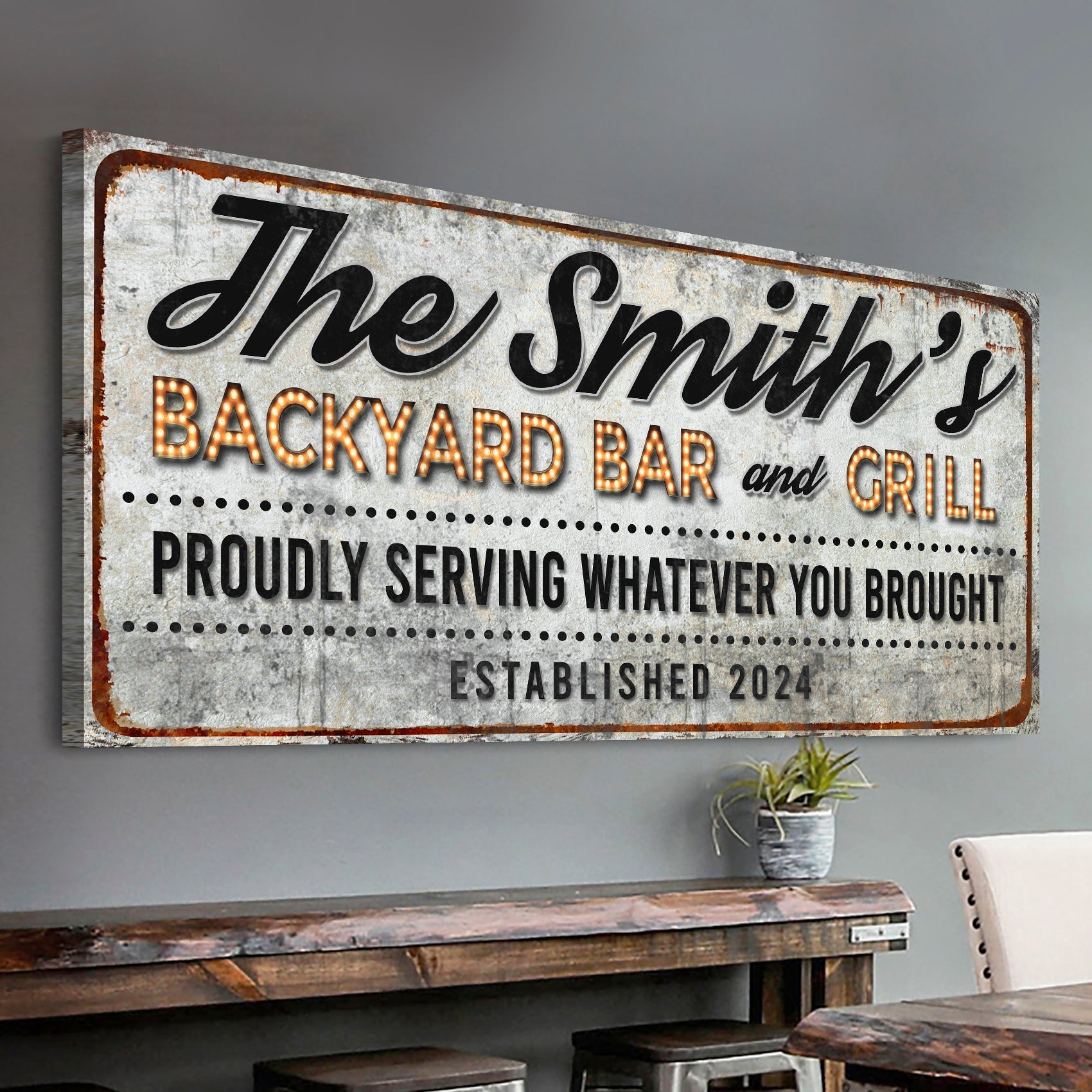 Backyard bar and grill canvas sign patio decor