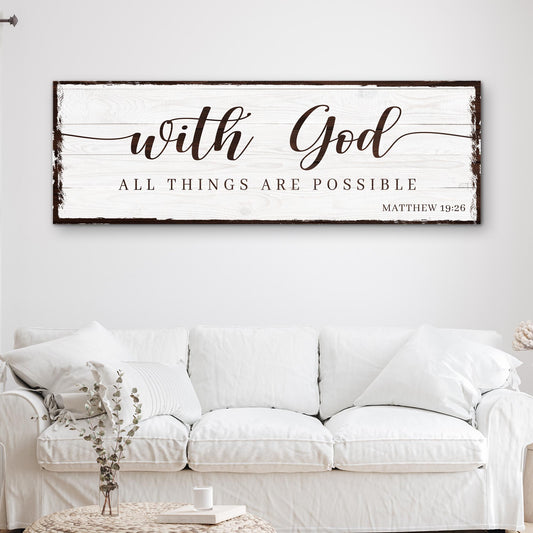 With God All Things Are Possible faith canvas sign, Matthew 19:26 scripture art