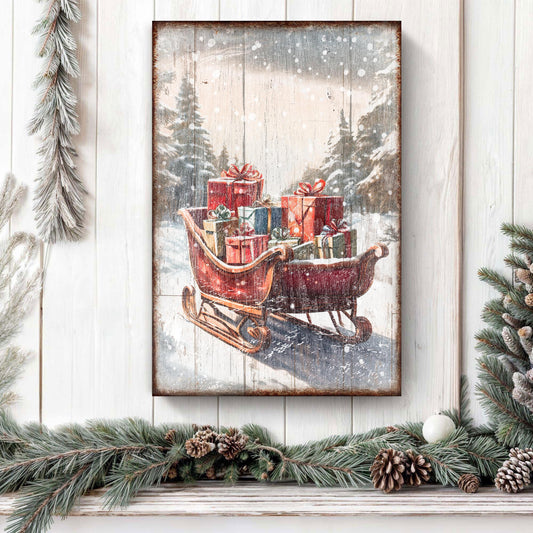 Vintage Christmas Sleigh Sled Canvas Wall Art