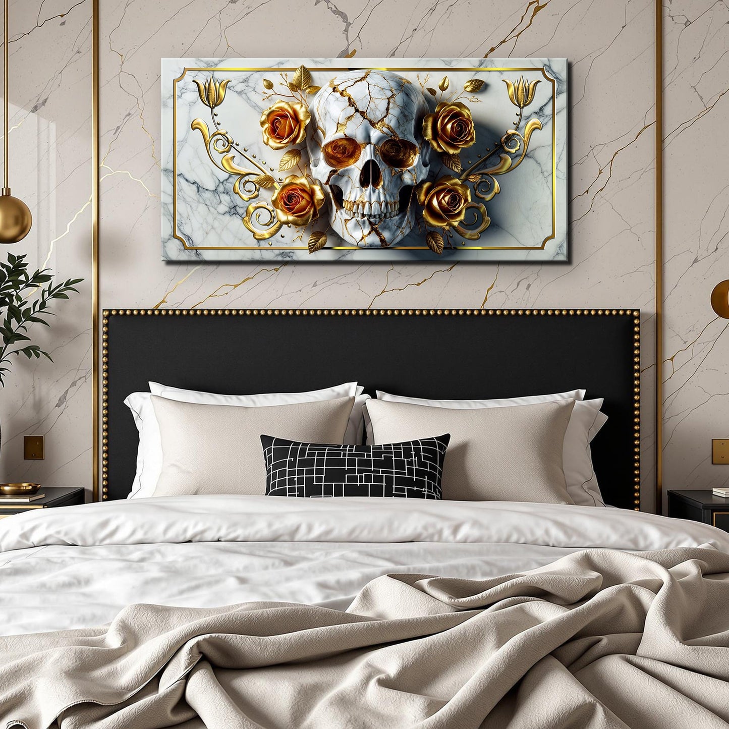 3D Rose and Skull Canvas Wall Art II