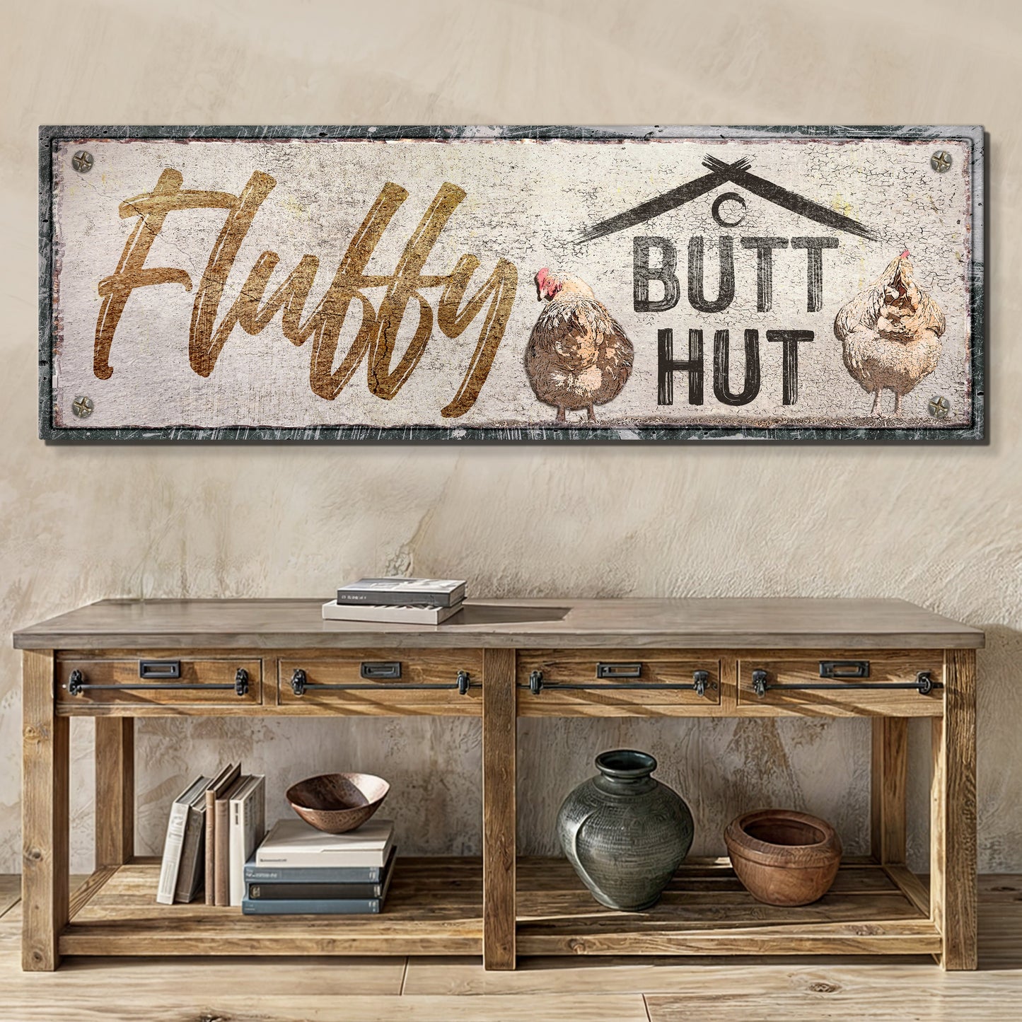 Fluffy Butt Hut chicken coop canvas sign style B, farmhouse decor, gallery-wrapped