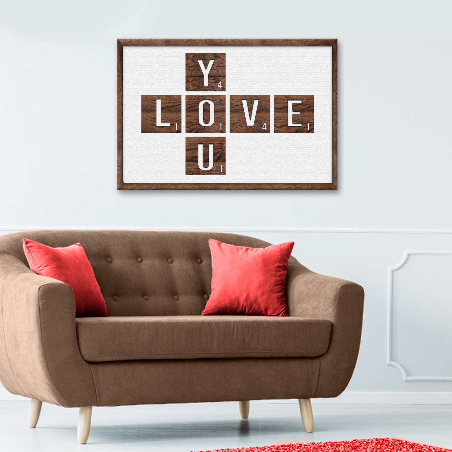 Valentine Love You canvas wall art with bold typography, romantic bedroom decor