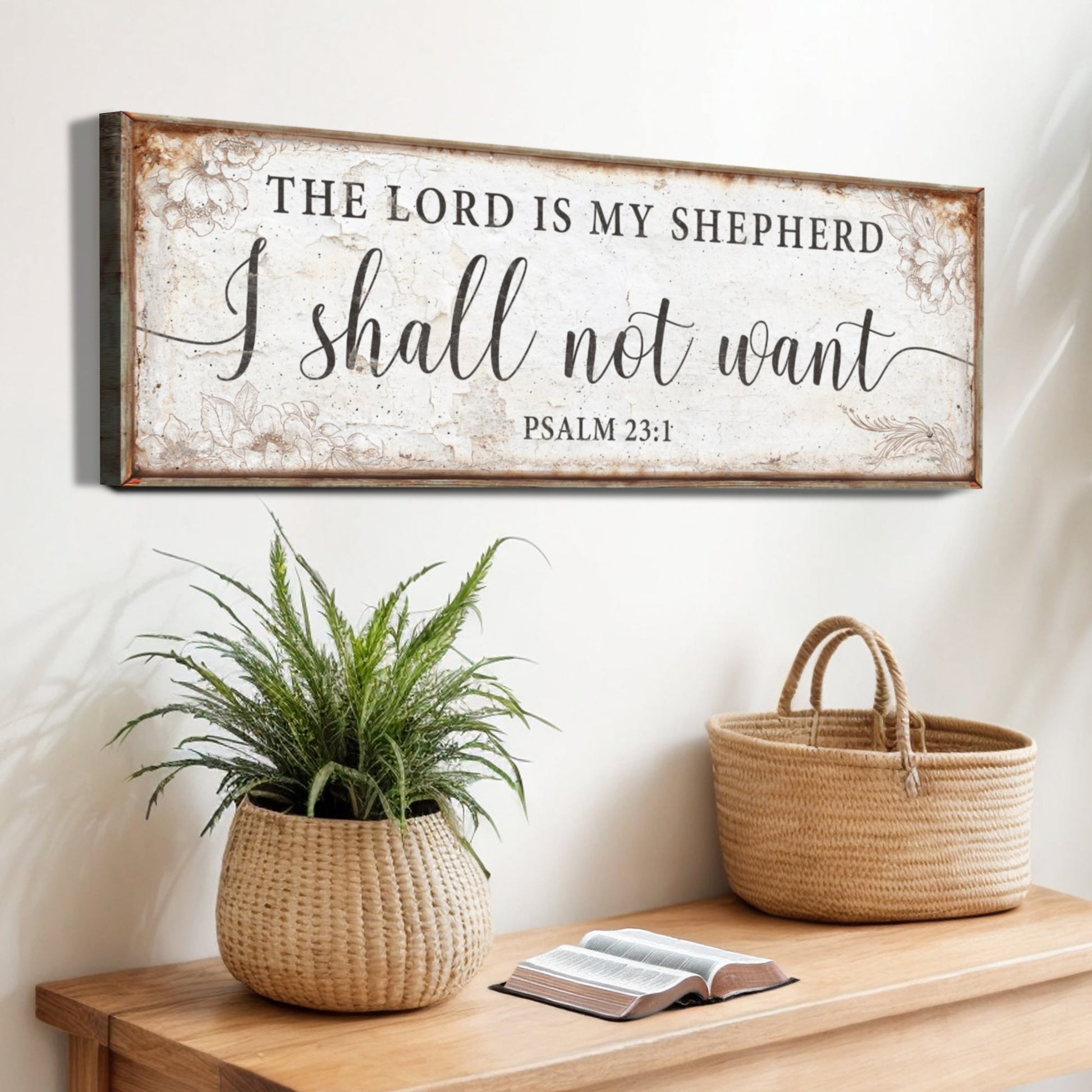 Lord Is My Shepherd Psalm 23 faith canvas tall format with scripture verse, gallery-wrapped