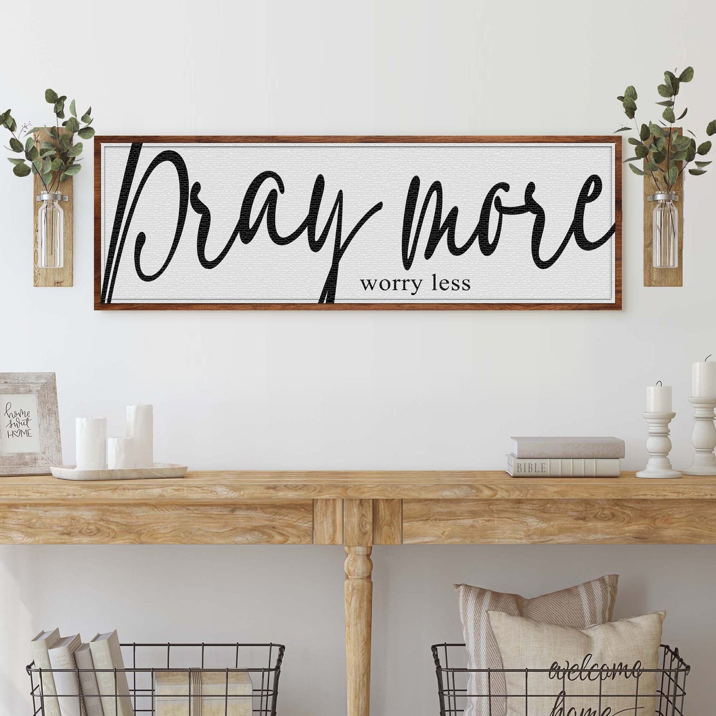 Pray More Worry Less faith canvas wall art IV — refined neutral tone Christian decor