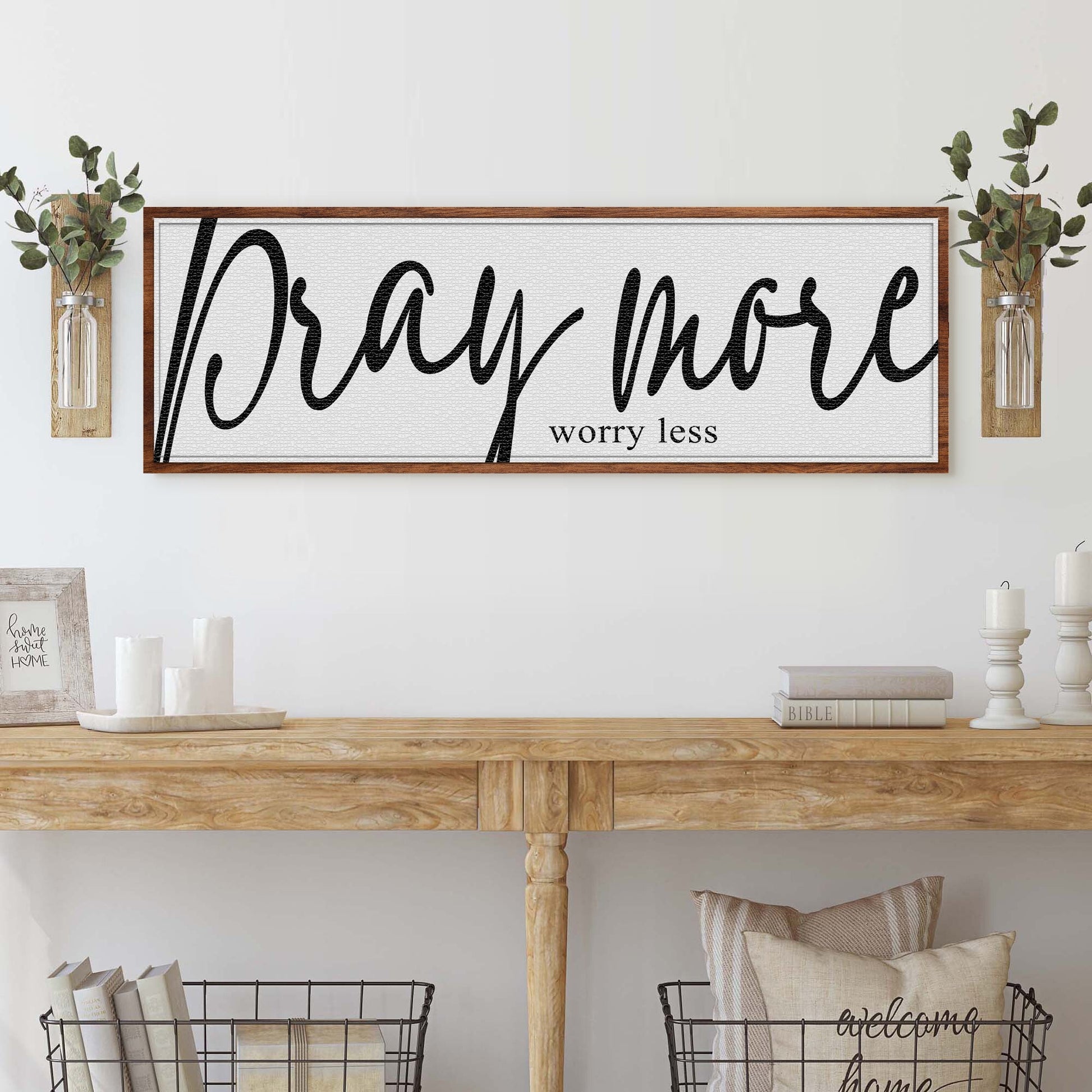 Pray More Worry Less faith canvas wall art IV — refined neutral tone Christian decor
