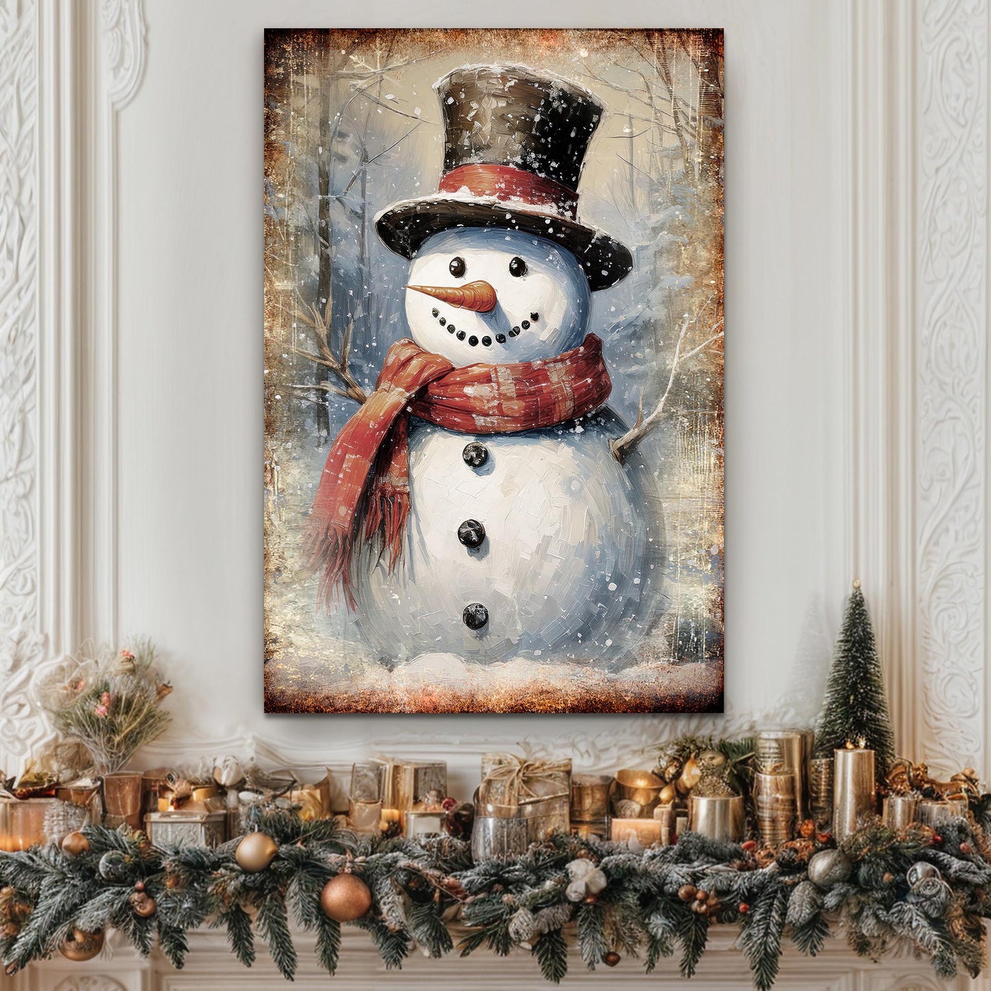 Vintage Snowman Christmas Canvas Wall Art