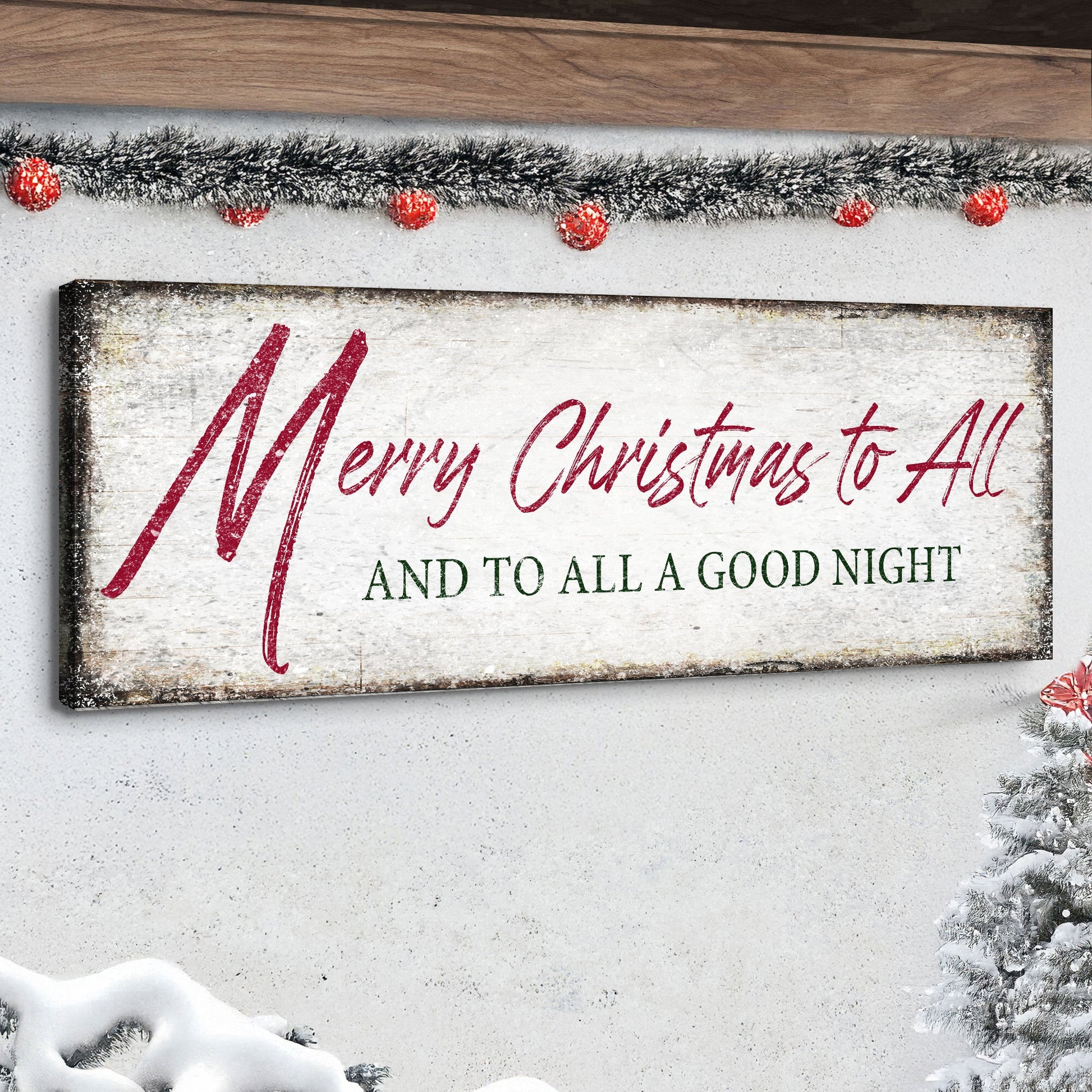 Merry Christmas to All and Goodnight slim vertical canvas wall art — holiday sign for hallway