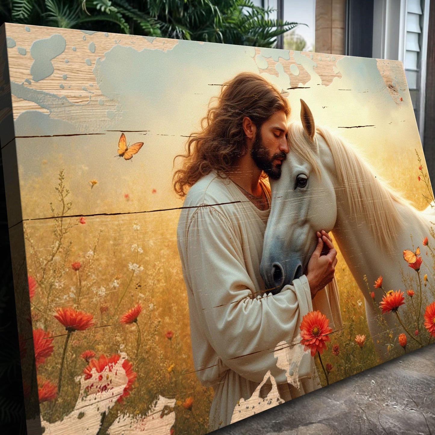Jesus and Horse Christian Faith Canvas Wall Art