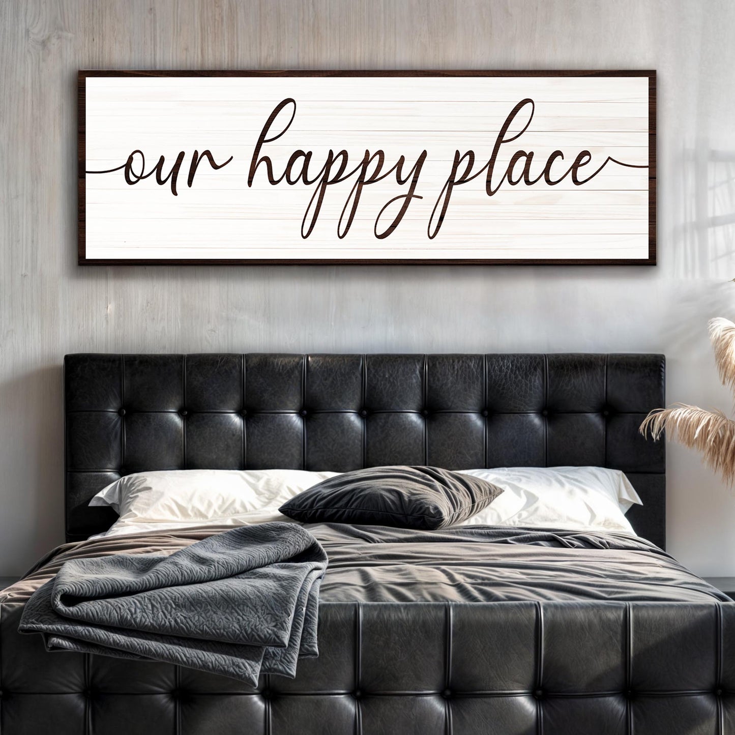 Our happy place rustic canvas sign for entryways and living rooms