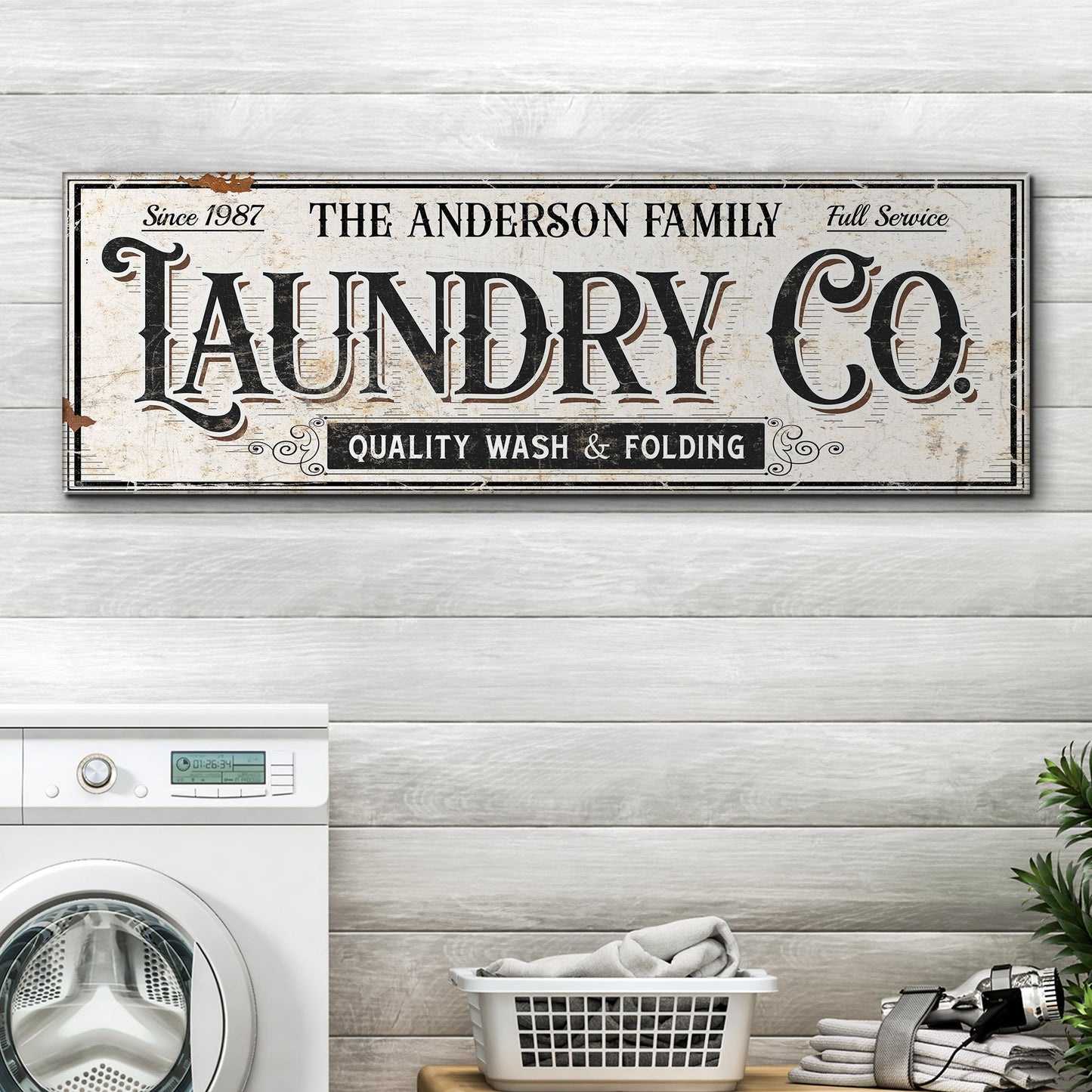 Laundry room canvas wall art VIII tall narrow format with laundry humor sign, gallery-wrapped