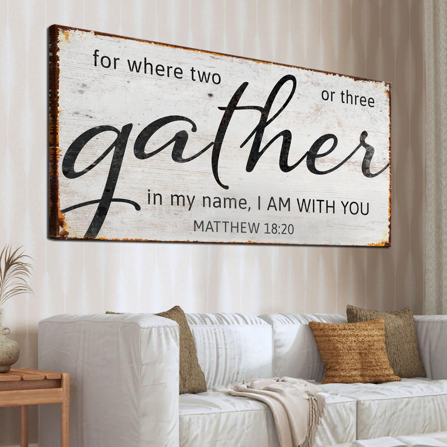 Matthew 18:20 Gather in Faith Scripture Canvas Wall Art
