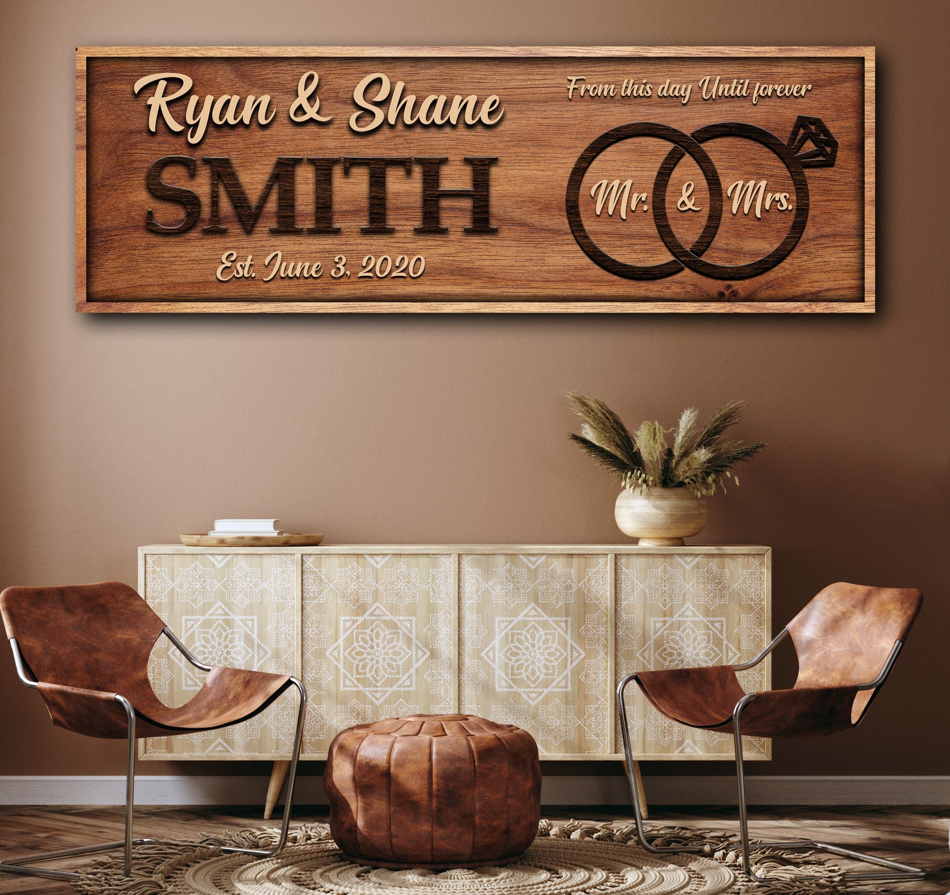 From This Day Until Forever wedding canvas sign with vow lettering and custom names and date