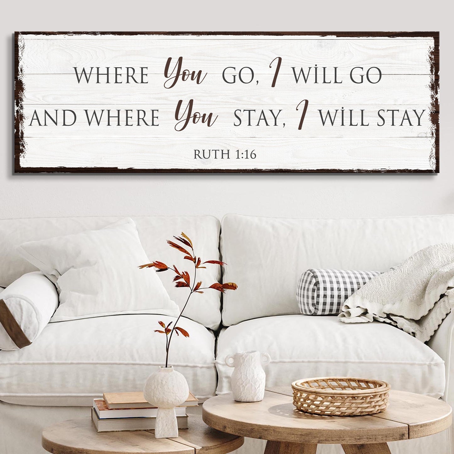 Ruth 1:16 Where You Go I Will Go faith canvas sign with expressive scripture lettering