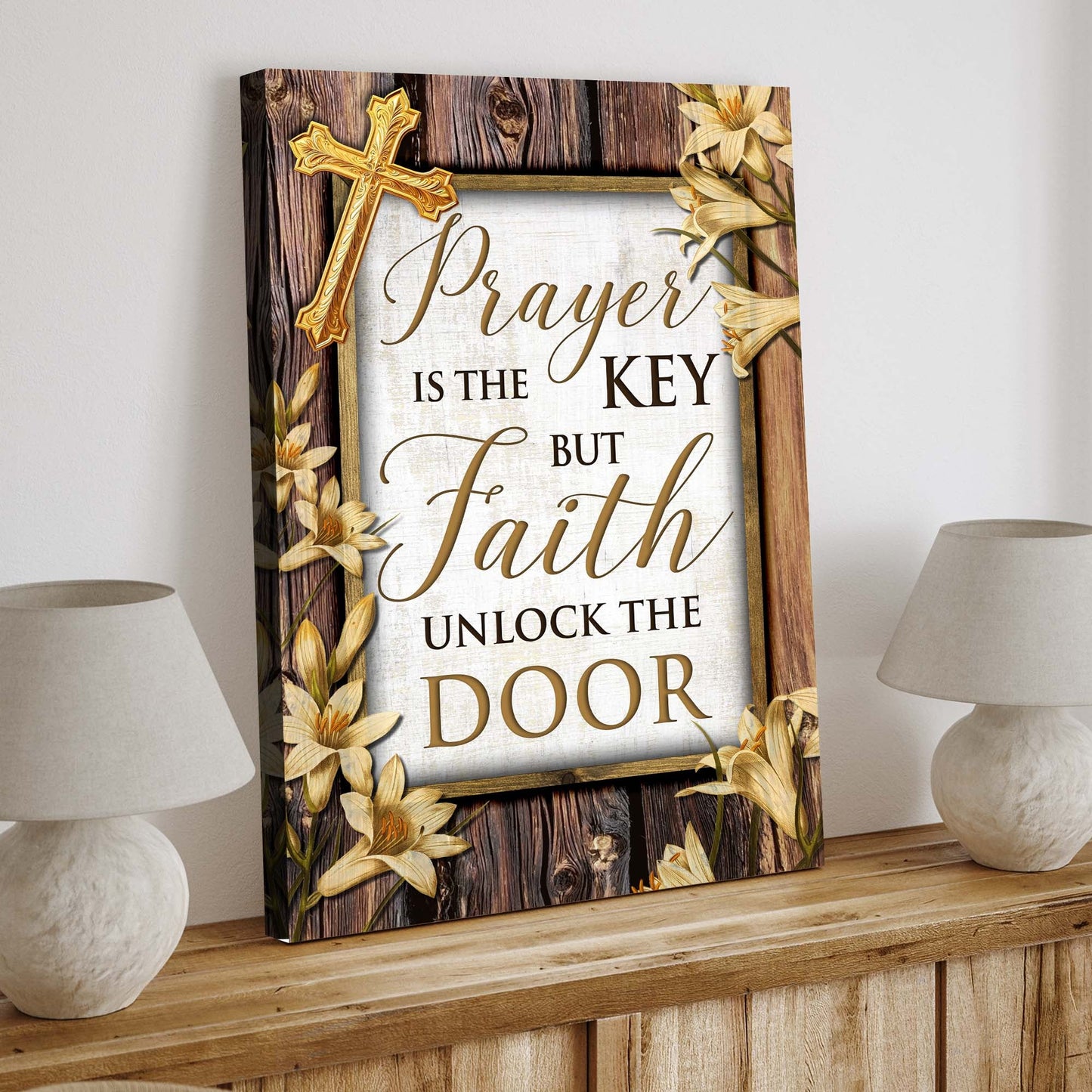 Prayer Is the Key Faith canvas wall art II — typographic Christian faith decor