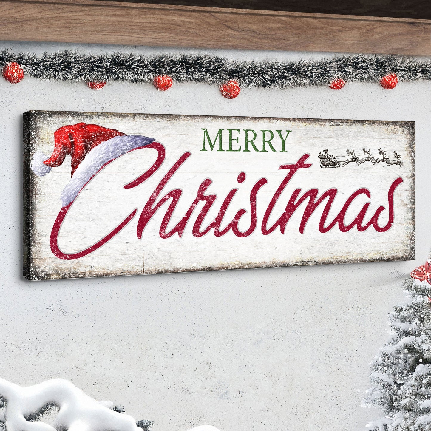 Vintage Merry Christmas canvas wall art sign IV with holiday typography