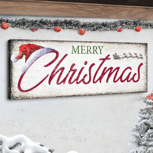 Vintage Merry Christmas canvas wall art sign IV with holiday typography