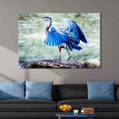 Beach blue heron coastal canvas wall art