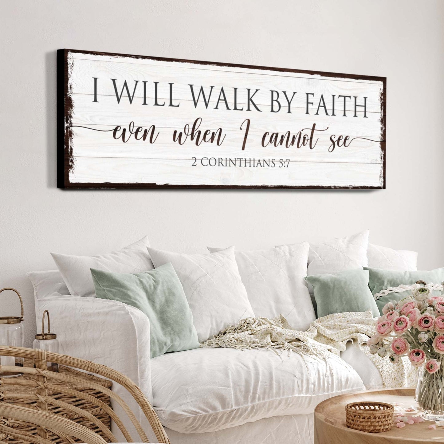 I Will Walk By Faith 2 Corinthians 5:7 tall faith canvas art with devotional text