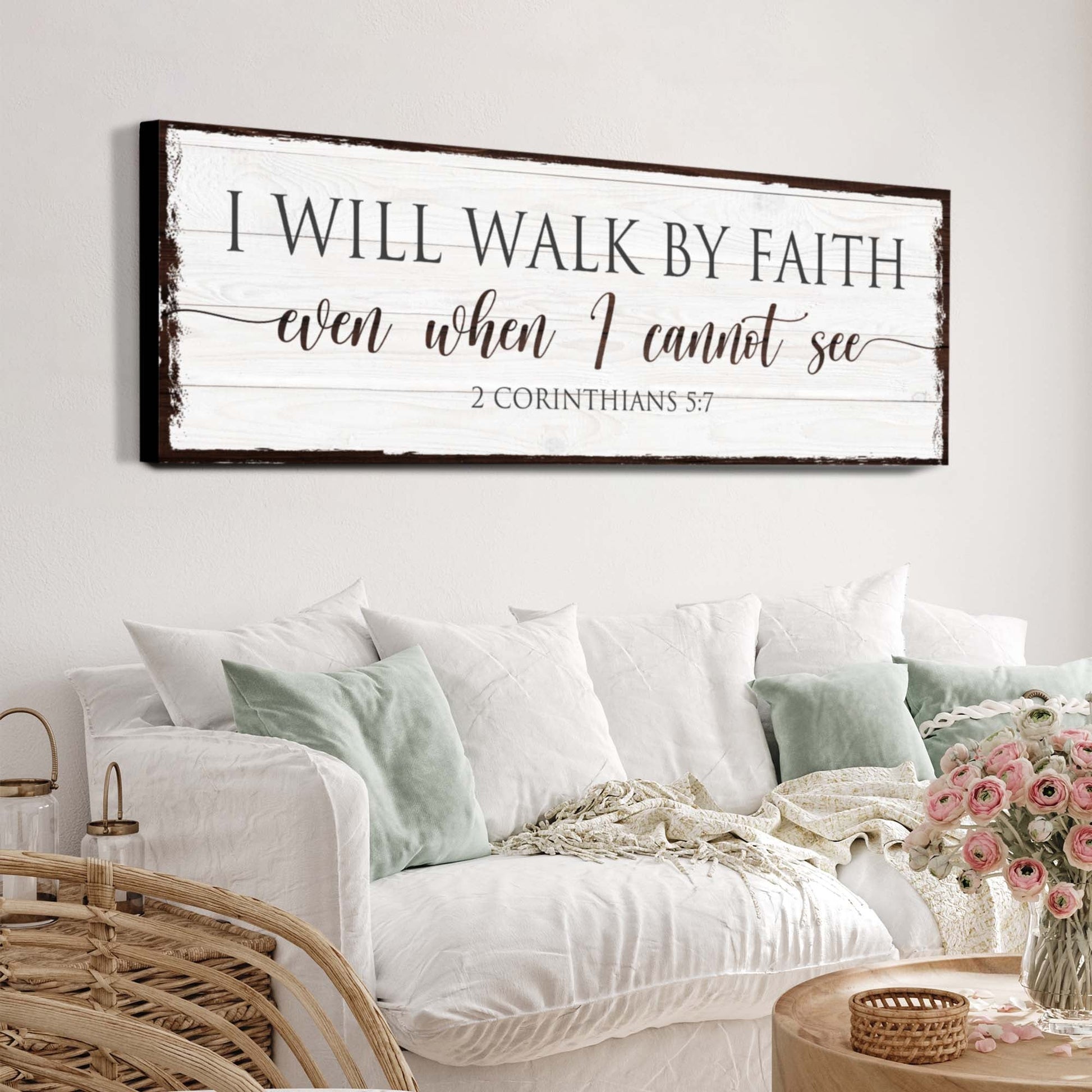I Will Walk By Faith 2 Corinthians 5:7 tall faith canvas art with devotional text