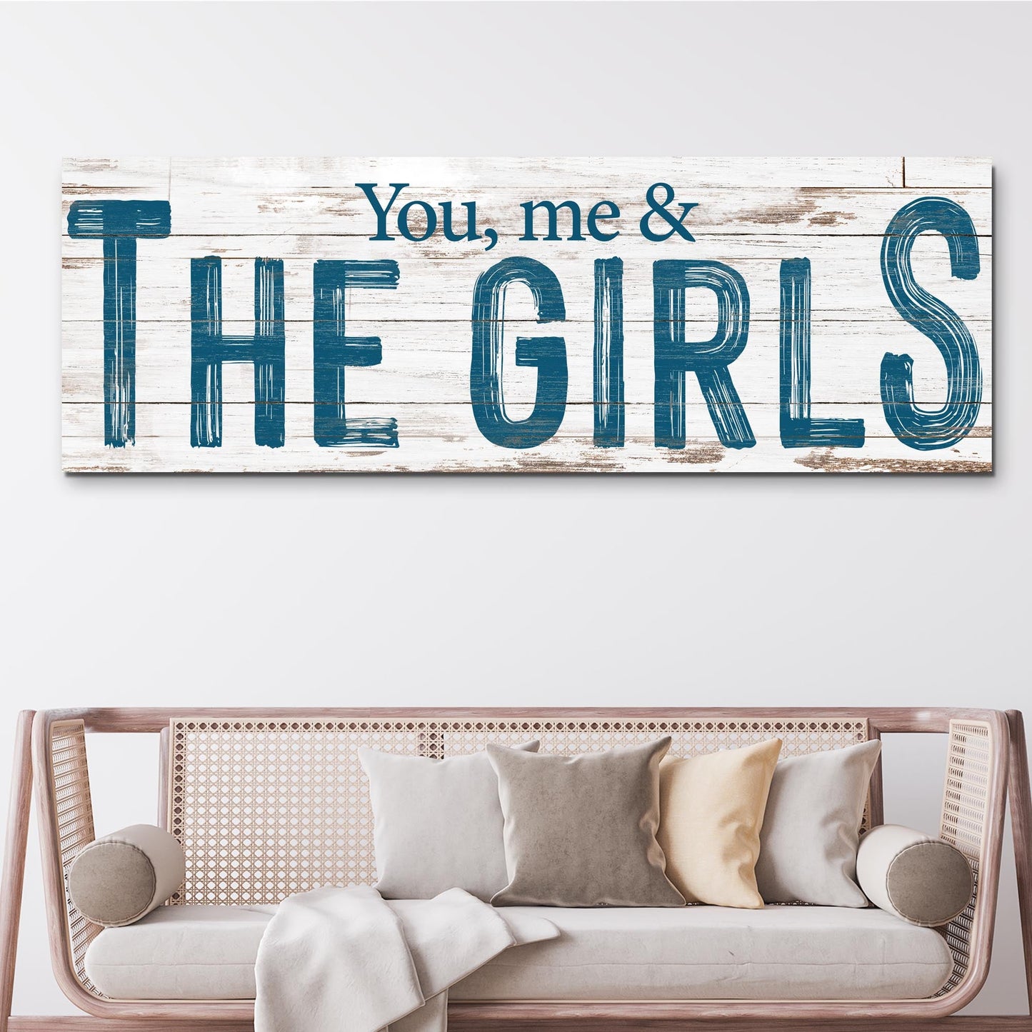 You Me and the Girls family canvas wall art in tall vertical format for girls bedroom