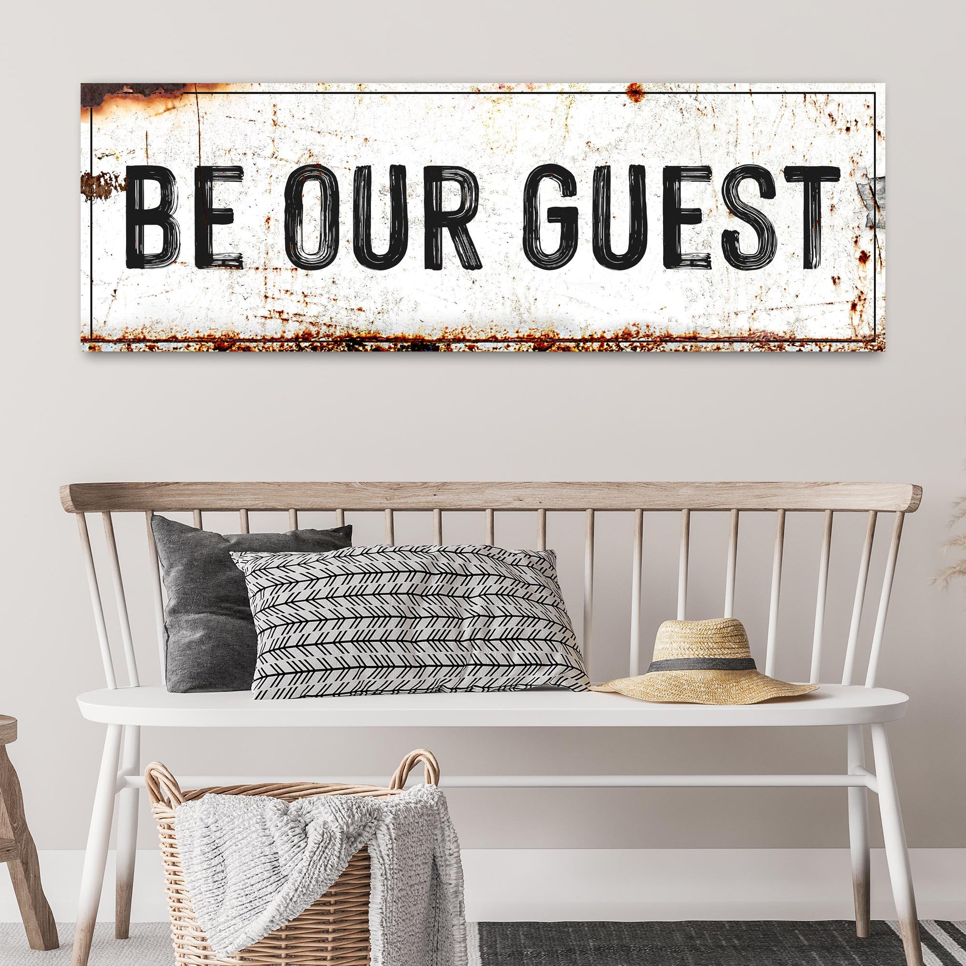 Be Our Guest rustic calligraphy welcome sign canvas wall art