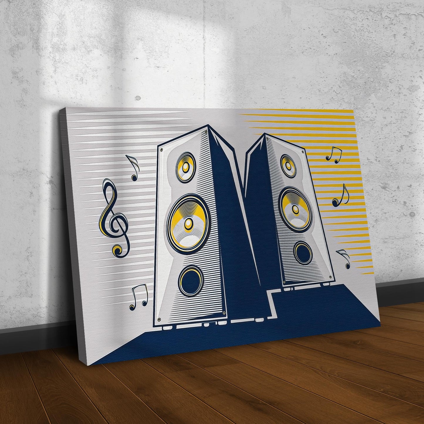 Music speakers pop art canvas wall art in vibrant colors for music room or studio wall decor