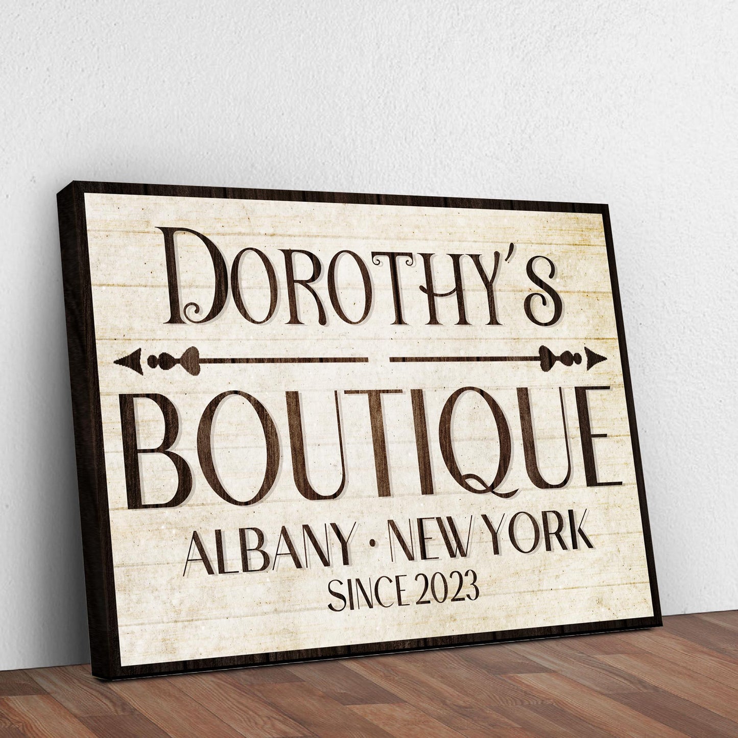 Boutique sign canvas wall art with elegant typography for fashion boutique or home decor