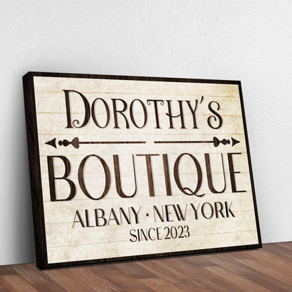 Boutique sign canvas wall art with elegant typography for fashion boutique or home decor
