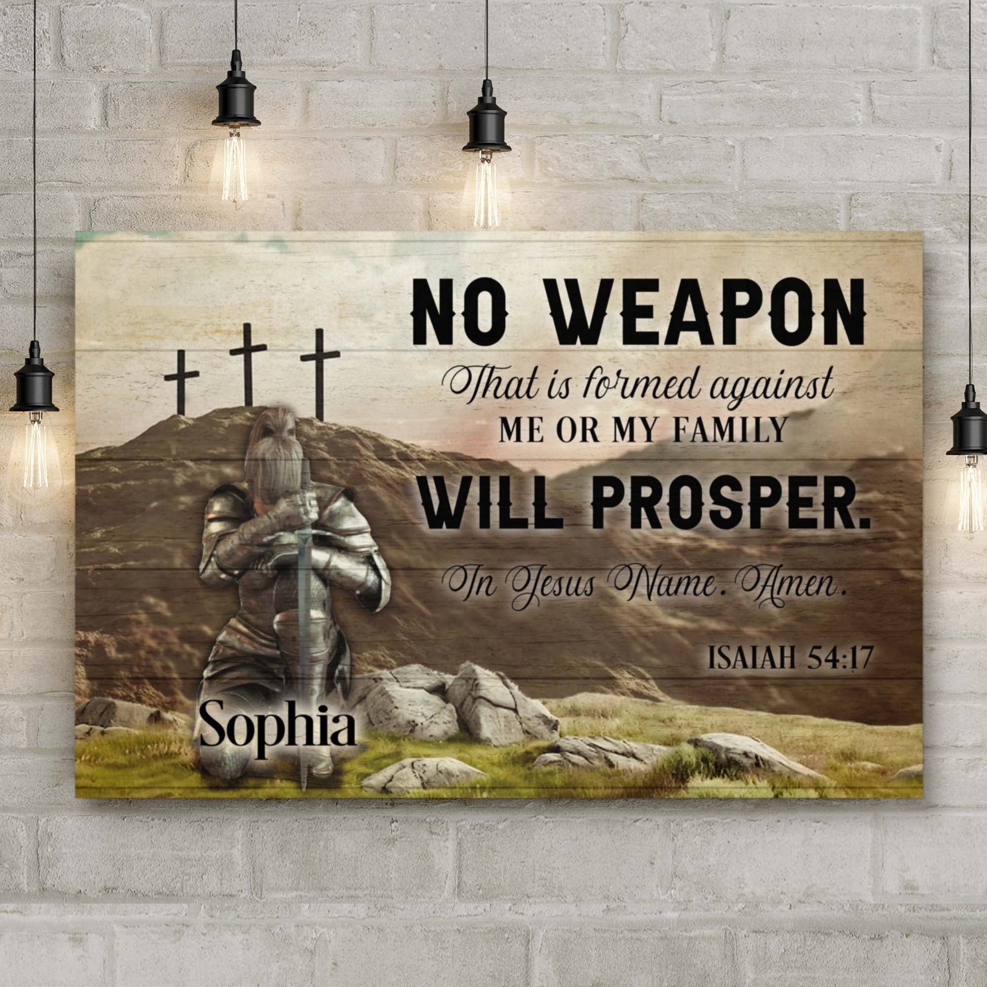 Isaiah 54:17 no weapon formed scripture canvas wall art