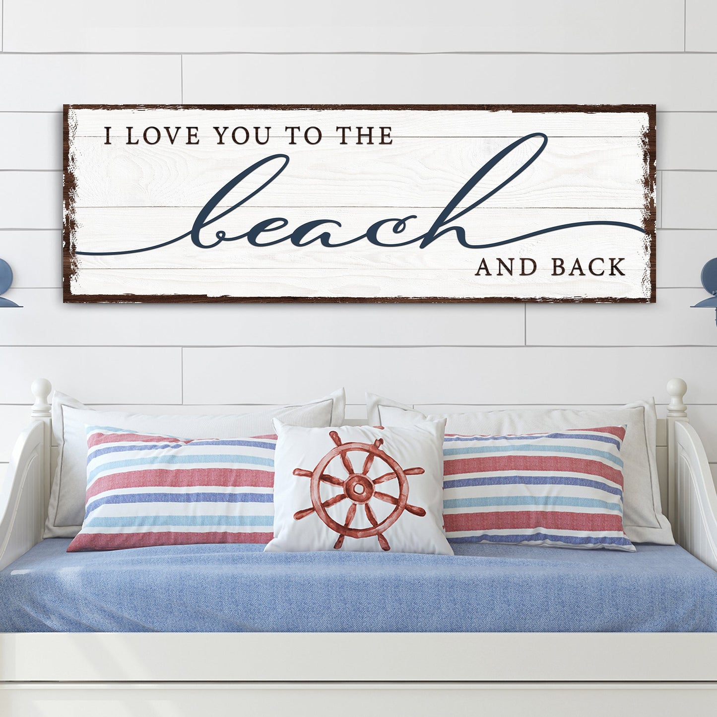 Love You to the Beach and Back canvas sign — coastal beach house wall art, ready to hang