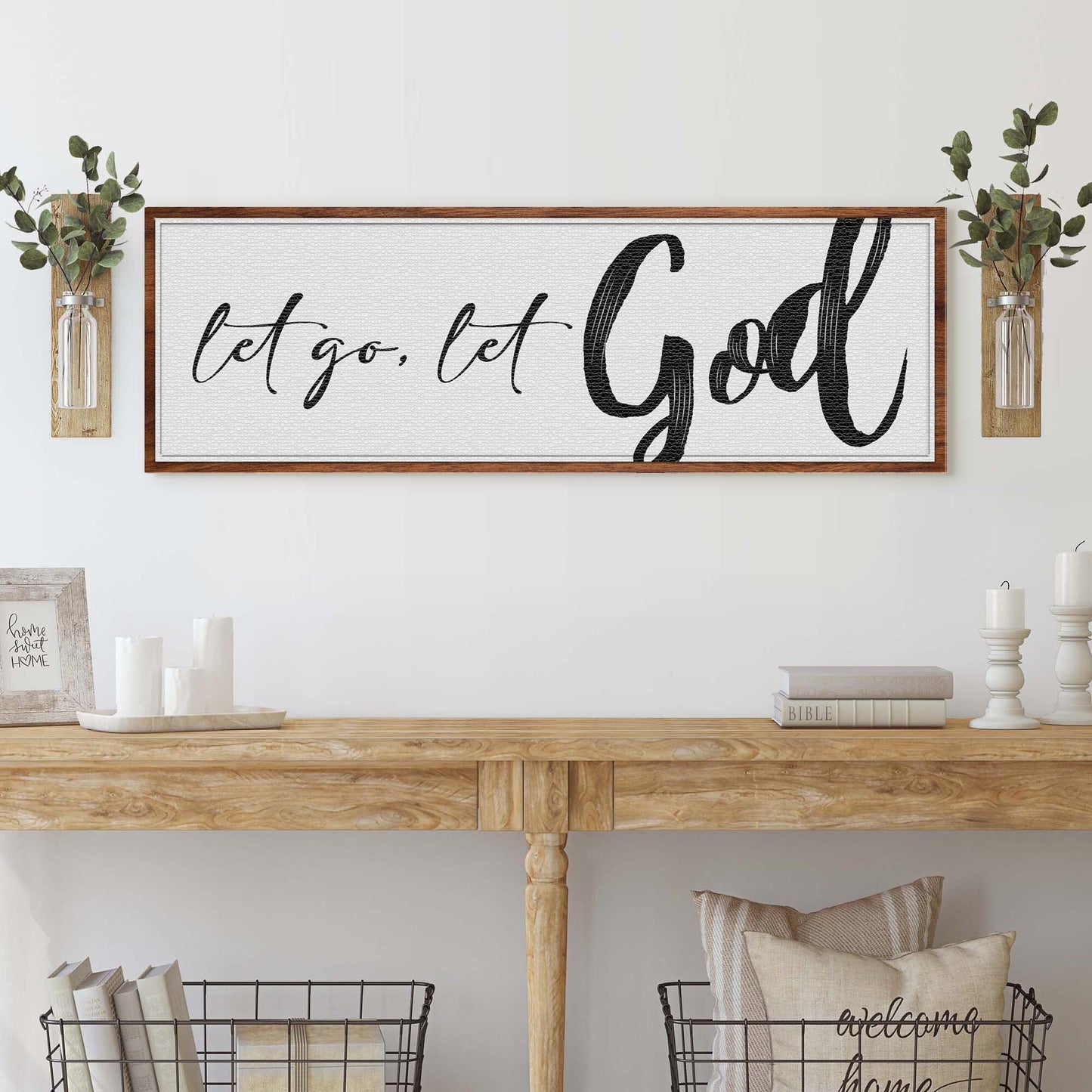 Let Go and Let God faith canvas art VI with striking vertical layout for Christian home decor