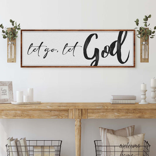 Let Go and Let God faith canvas art VI with striking vertical layout for Christian home decor