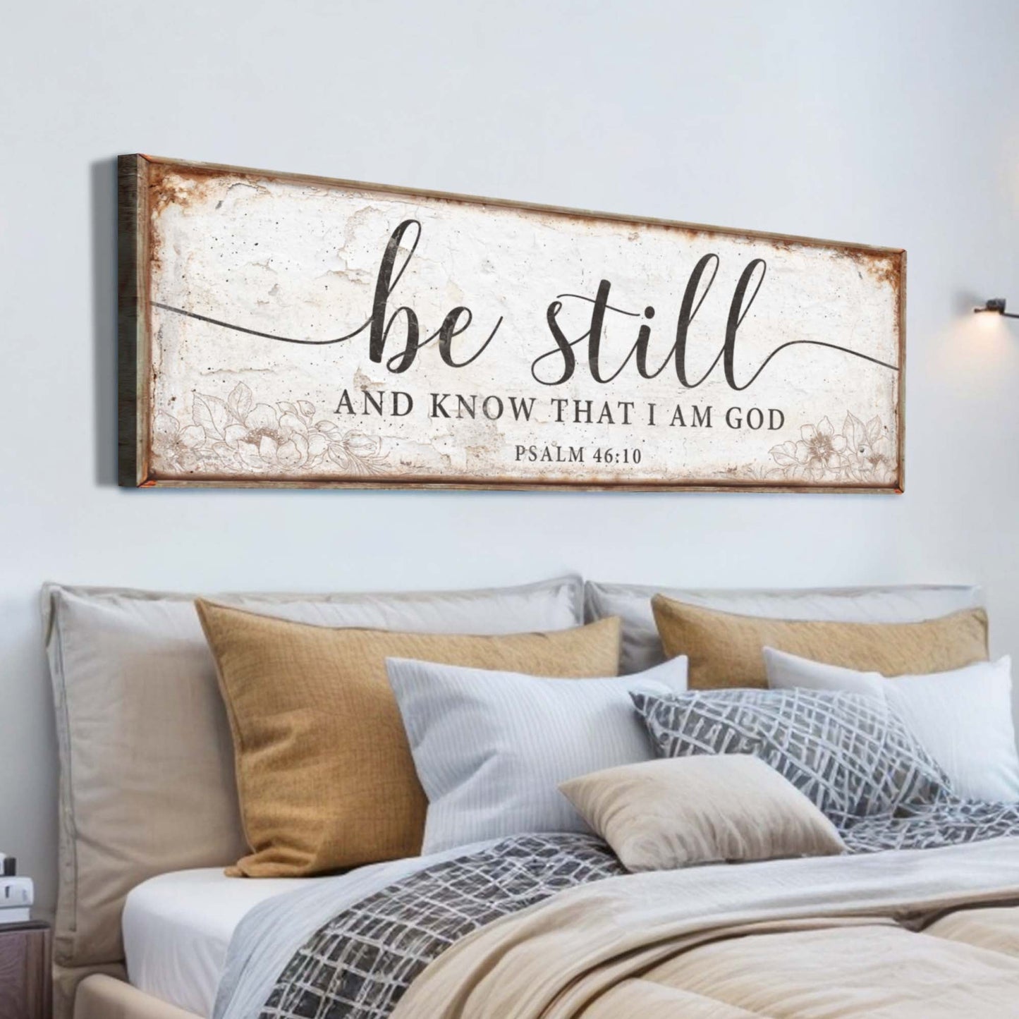 Be Still And Know That I Am God faith canvas wall art in a peaceful design, ready to hang
