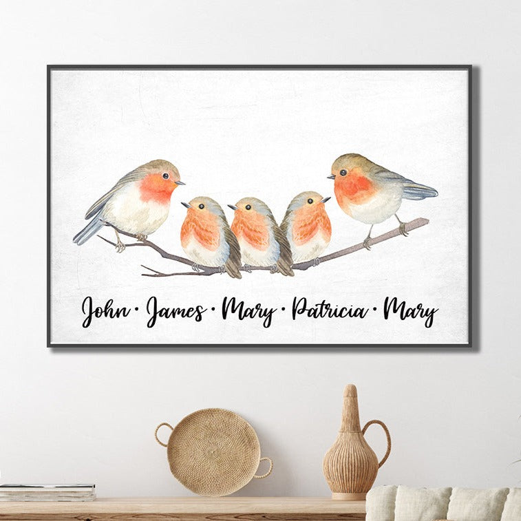 Personalized family flock of birds canvas sign with family name for gallery wall