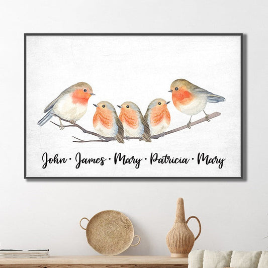 Personalized family flock of birds canvas sign with family name for gallery wall